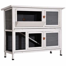 Lovupet Kaninchenstall Hasenstall Kleintierstall Hasenvilla Meerschweinchenstall, doppelstöckiger, mit Heuraufe, Indoor und Outdoor, Wetterfest, UV-beständig, Grau,0323LEY - 1